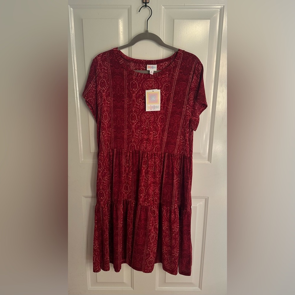 LuLaRoe Women's Red Paisley Tiered Casual Dress